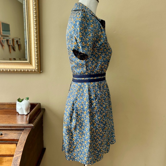 Orla Kiely Blue Floral Silk Mini Shirtdress Shirt Dress Retro Vintage 40s XS S - Picture 5 of 9